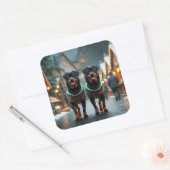 Sticker Carré Chiens Rottweiler Noël Neige Fêtes (Enveloppe)