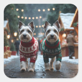 Sticker Carré Chiens Skye Terrier Noël Neige Fêtes  (Devant)