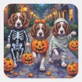 Sticker Carré Chiens Springer Spaniel en costumes d'Halloween (Devant)