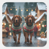 Sticker Carré Chiens Treeing Walker Coonhound Noël Neige (Devant)