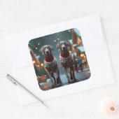 Sticker Carré Chiens Weimaraner Noël Neige Fêtes (Enveloppe)