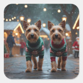 Sticker Carré Chiens Wire Fox Terrier Noël Neige Fêtes (Devant)