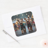 Sticker Carré Chiens Wire Fox Terrier Noël Neige Fêtes (Enveloppe)