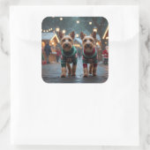 Sticker Carré Chiens Wire Fox Terrier Noël Neige Fêtes (Sac)