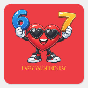 Sticker Carré Chiffres 6 et 7 en forme de cœur de dessin animé m
