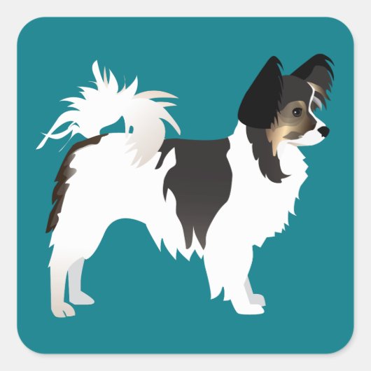Sticker Carré Chihuahua aux cheveux longs ou Papillon Conception (Devant)