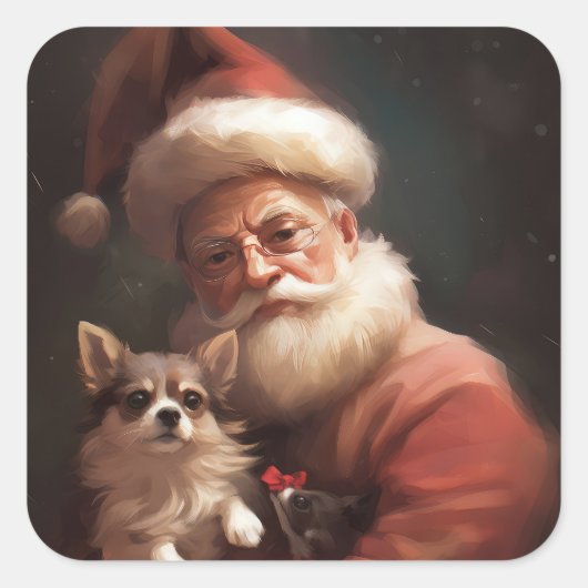 Sticker Carré Chihuahua avec Noël Festif du Père Noël (Devant)