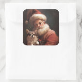 Sticker Carré Chihuahua avec Noël Festif du Père Noël (Sac)