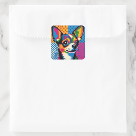 Sticker Carré Chihuahua, Colorful Pop Art Style, (Sac)