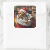 Sticker Carré Chihuahua Dog Christmas Stocking Surprise Art (Sac)