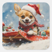 Sticker Carré Chihuahua Dog in Sledge Let it neiger Noël (Devant)