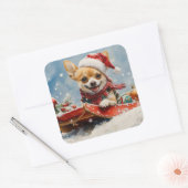 Sticker Carré Chihuahua Dog in Sledge Let it neiger Noël (Enveloppe)