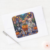Sticker Carré Chihuahua Trick-or-Treating en costumes d'Hallowee (Enveloppe)