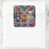 Sticker Carré Chihuahua Trick-or-Treating en costumes d'Hallowee (Sac)