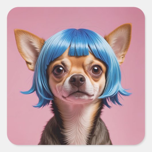 Sticker Carré Chihuahua wig (Devant)