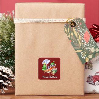 Sticker Carré Chilli à la main de Bourgogne Souhaite Joyeux Noël
