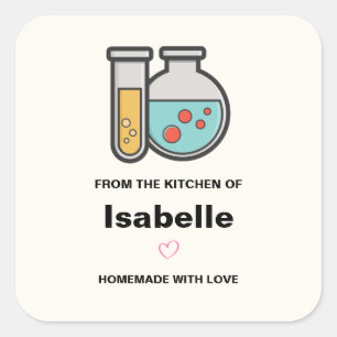 Sticker Carré Chimie Tube d'essai et bécher cuisine amusante