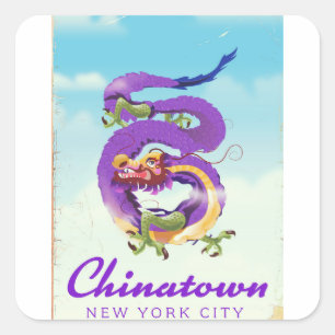 Sticker Carré Chinatown affiche vintage de New York