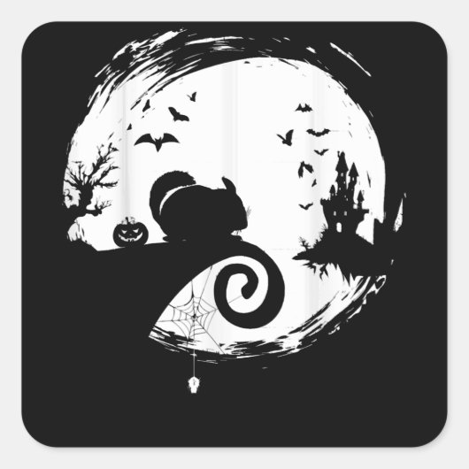 Sticker Carré Chinchilla Halloween Costume Lune Silhouette (Devant)