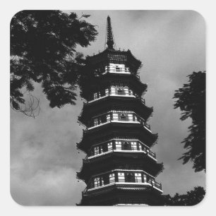 Sticker Carré Chine Canton la pagode fleurie 1970