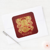 Sticker Carré Chine Double bonheur avec Dragons (Enveloppe)