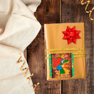 Sticker Carré Chine Papier coupé Dragon Jade Green Gold