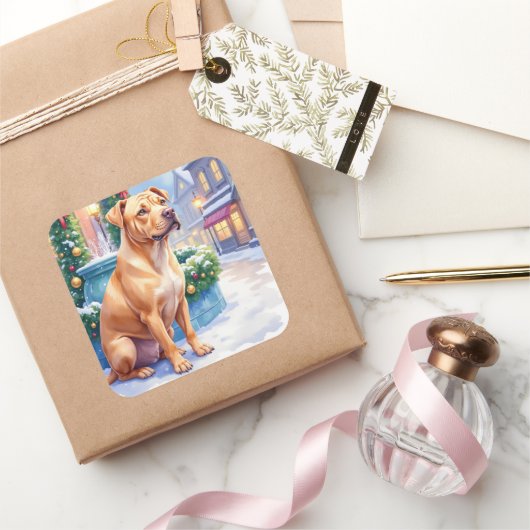 Sticker Carré Chinese Shar-Pei Snowy Town Fountain Christmas Art (Cadeaux)