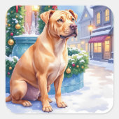 Sticker Carré Chinese Shar-Pei Snowy Town Fountain Christmas Art (Devant)