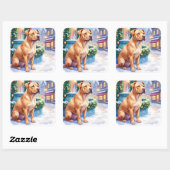 Sticker Carré Chinese Shar-Pei Snowy Town Fountain Christmas Art (Feuille)