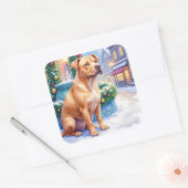 Sticker Carré Chinese Shar-Pei Snowy Town Fountain Christmas Art (Enveloppe)