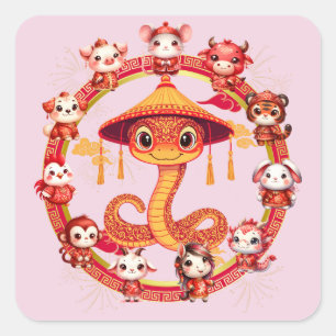 Sticker Carré Chinois Lunaire Conception du serpent du Nouvel An