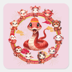 Sticker Carré Chinois Lunaire Conception du serpent du Nouvel An