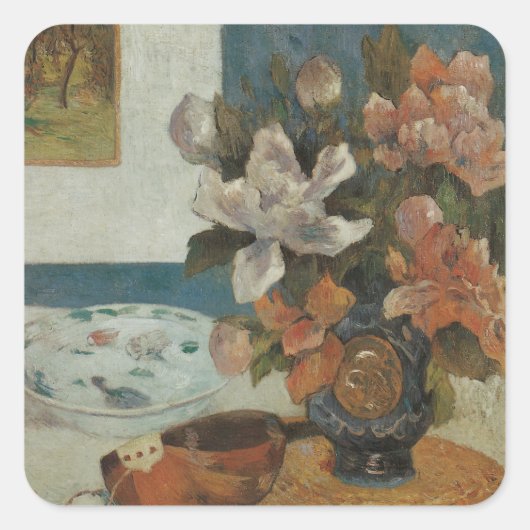 Sticker Carré Chinois Peonies et Mandoline par Paul Gauguin (Devant)
