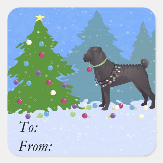 Sticker Carré Chinois Shar-Pei Décoration Arbre de Noël -Forêt (Devant)