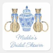 Sticker Carré Chinoiserie Aquarelle Bow Cheetah Ginger Jar (Devant)