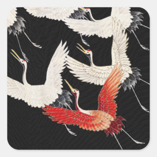 Sticker Carré Chinoiserie Grue volante Zen Minimaliste Kimono Ar