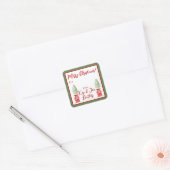 Sticker Carré Chinoiserie Rouge & Blanc Topiary Cadeau de Noël (Enveloppe)