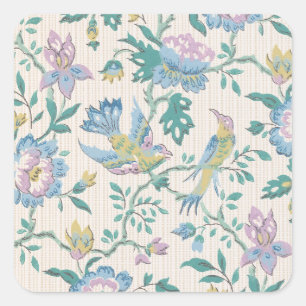Sticker Carré Chinoiserie Vintage Oiseaux Floral Motif Pastel