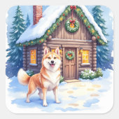 Sticker Carré Chinook Rustic Log Cabin Christmas Art (Devant)