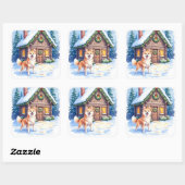 Sticker Carré Chinook Rustic Log Cabin Christmas Art (Feuille)
