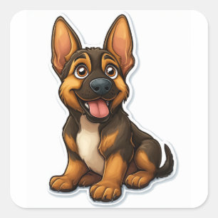Sticker Carré Chiot allemand Shepard