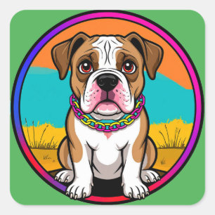 Sticker Carré Chiot animé mignon avec collier