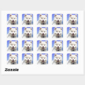Sticker Carré Chiot blanc Husky avec yeux bleus (Feuille)