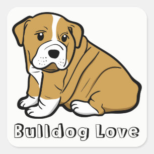 Sticker Carré Chiot Bouledogue Anglais Amour Canin