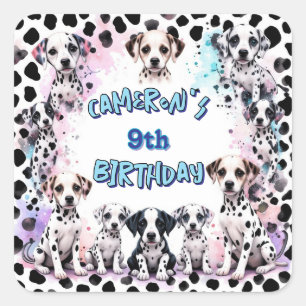 Sticker Carré Chiot Dalmatien adorable aquarelle Anniversaire