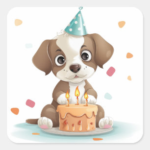 Sticker Carré Chiot d'anniversaire