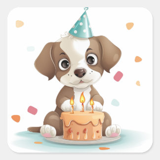 Sticker Carré Chiot d'anniversaire