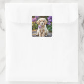 Sticker Carré Chiot Golden Retriever avec Lilacs (Sac)