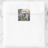 Sticker Carré Chiot Golden Retriever avec Lilacs (Sac)