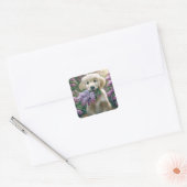 Sticker Carré Chiot Golden Retriever avec Lilacs (Enveloppe)